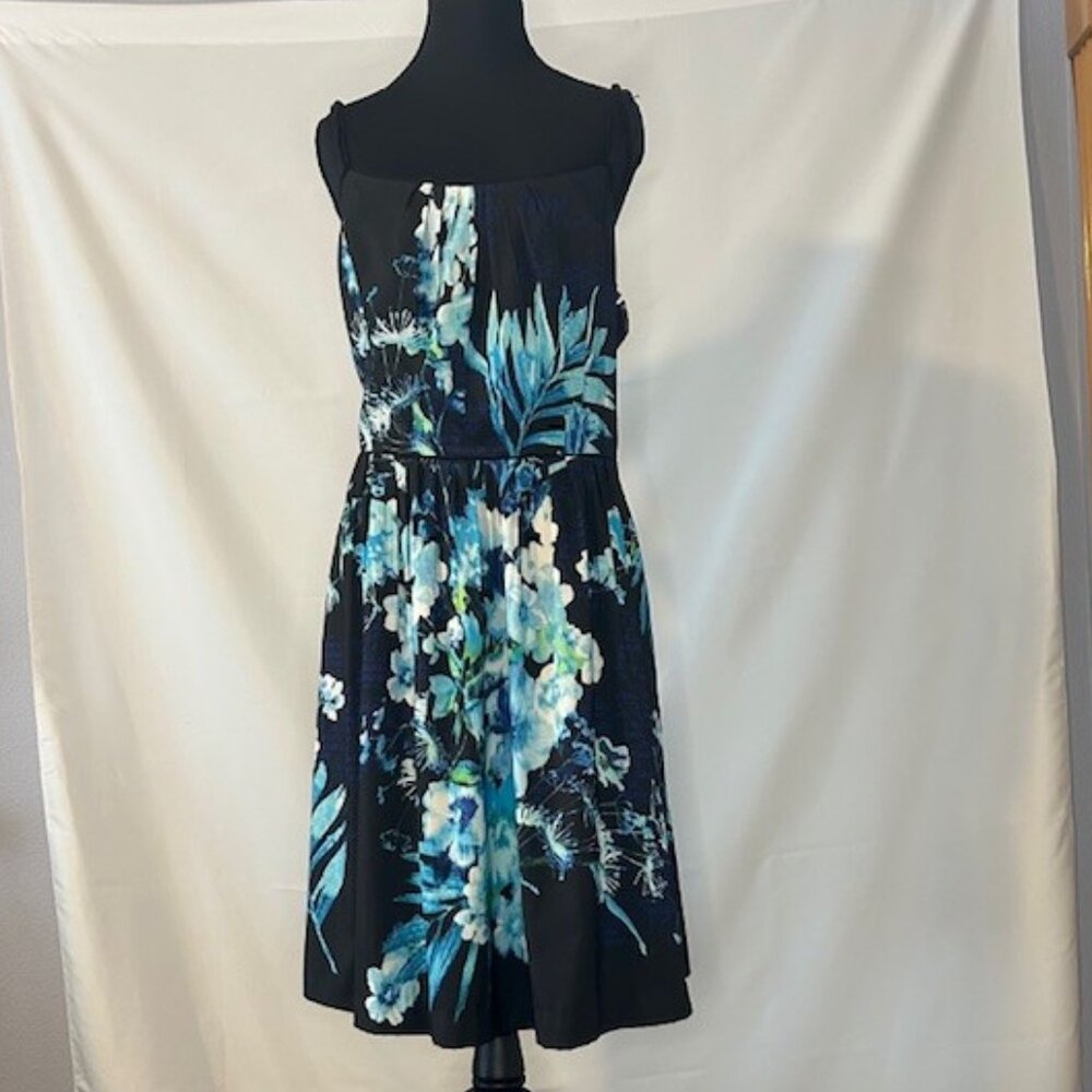 White House Black Market Navy Black Floral Midi Dress